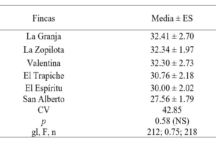 Análisis de varianza del porcentaje de incidencia de Erwinia
sp. En seis fincas plataneras del departamento de Rivas 2014