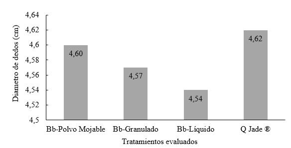 Di&aacute;metro promedio de
dedos seg&uacute;n tratamiento