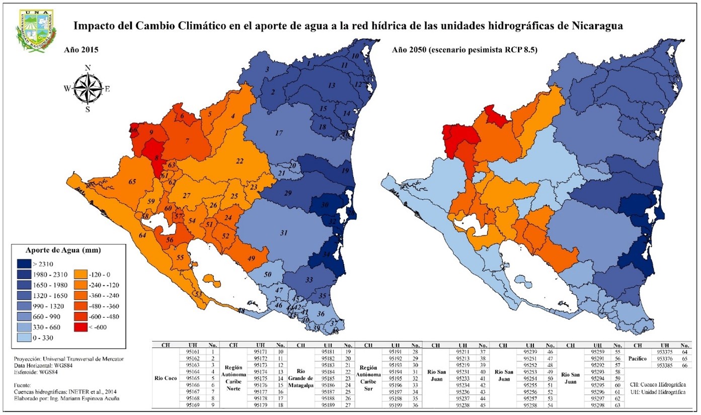 Aporte de agua a la red de drenaje de las unidades hidrogr&aacute;ficas de Nicaragua