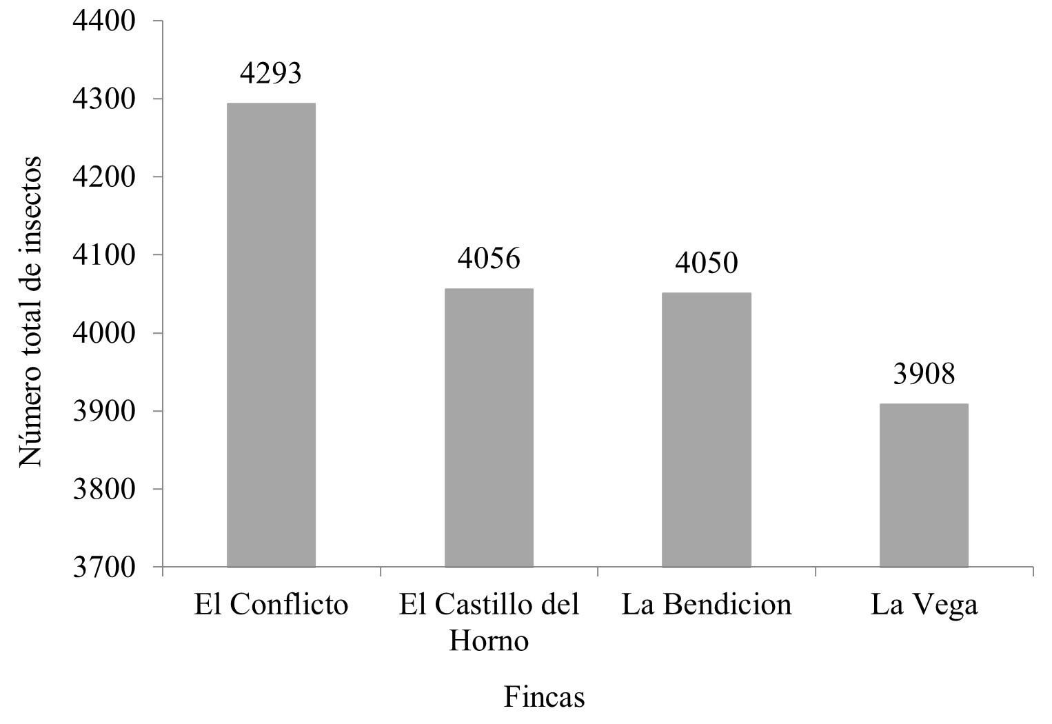 Abundancia total
de insectos por finca