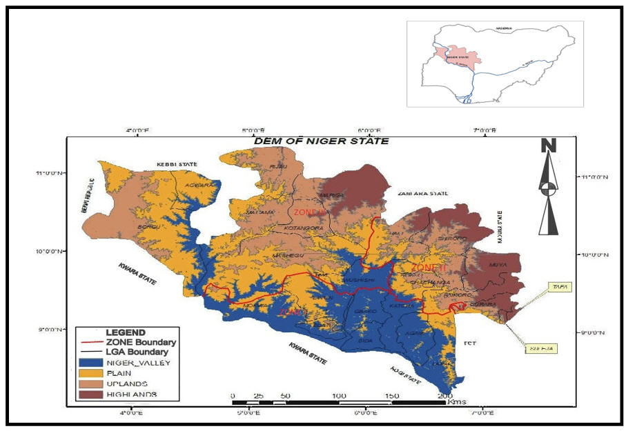 Digital Elevation Model (Map) of Niger State. 