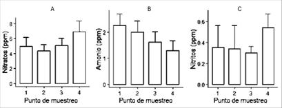 Variabilidad de compuestos nitrogenados en los puntos de muestreo.