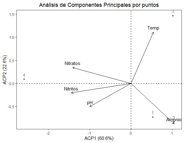 Relación de parámetros fisicoquímicos en el sistema acuapónico tilapia - tomete por puntos de muestreo.